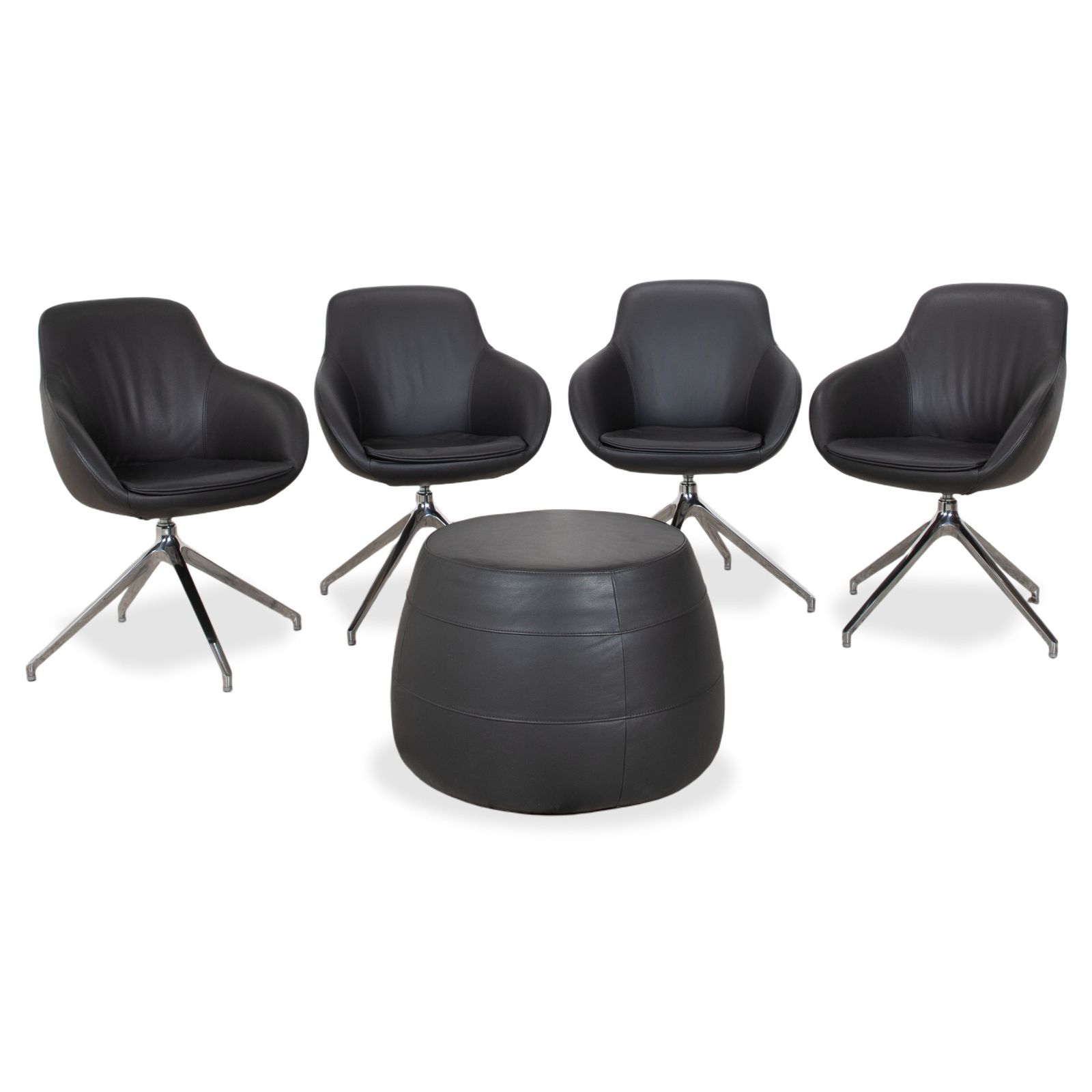 Ensemble de 4 chaises et tabourets en cuir Signet Mailo, brun et gris, pour salle à manger