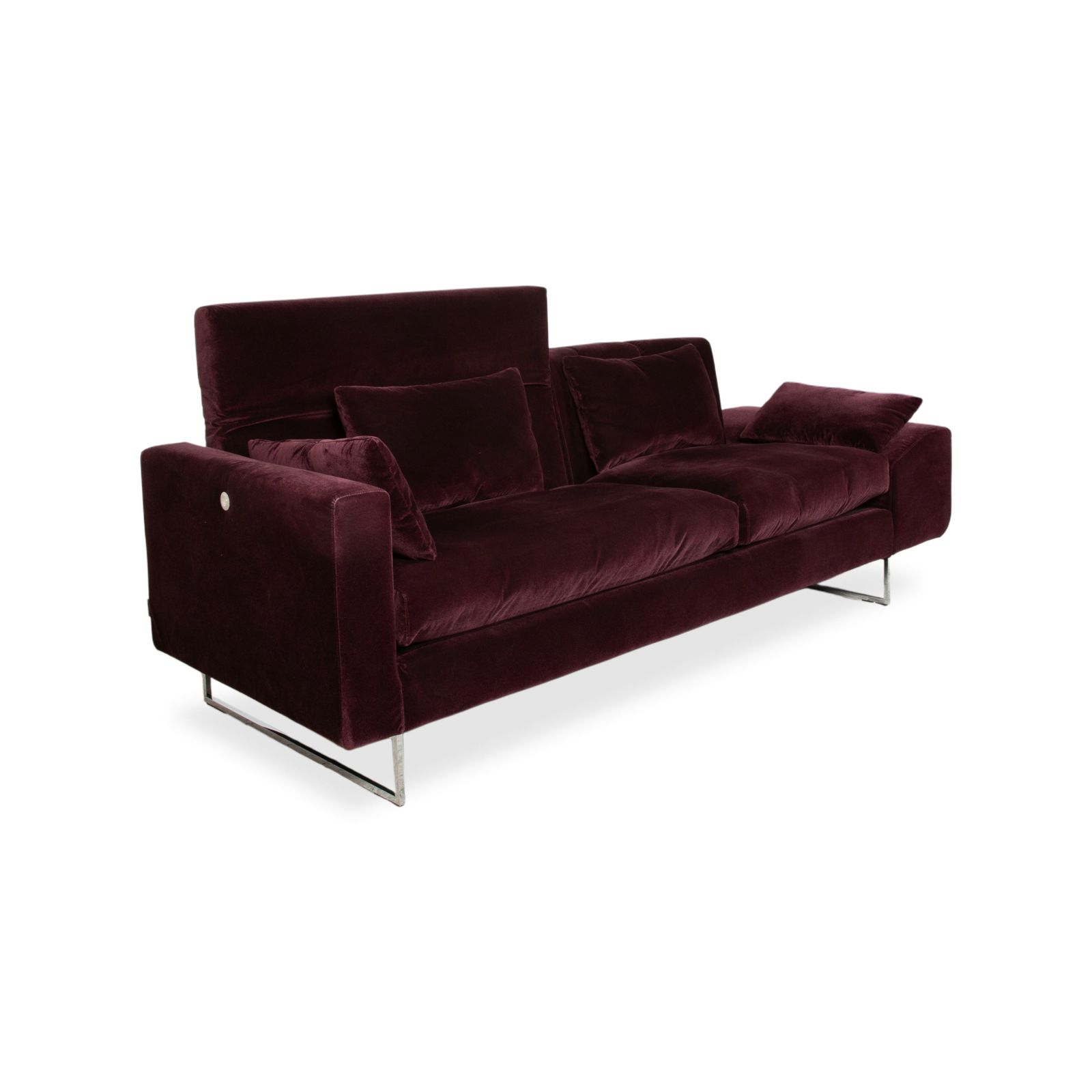 Ensemble canapé Brühl Embrace en velours violet aubergine, chrome, fonction manuelle photo vintage