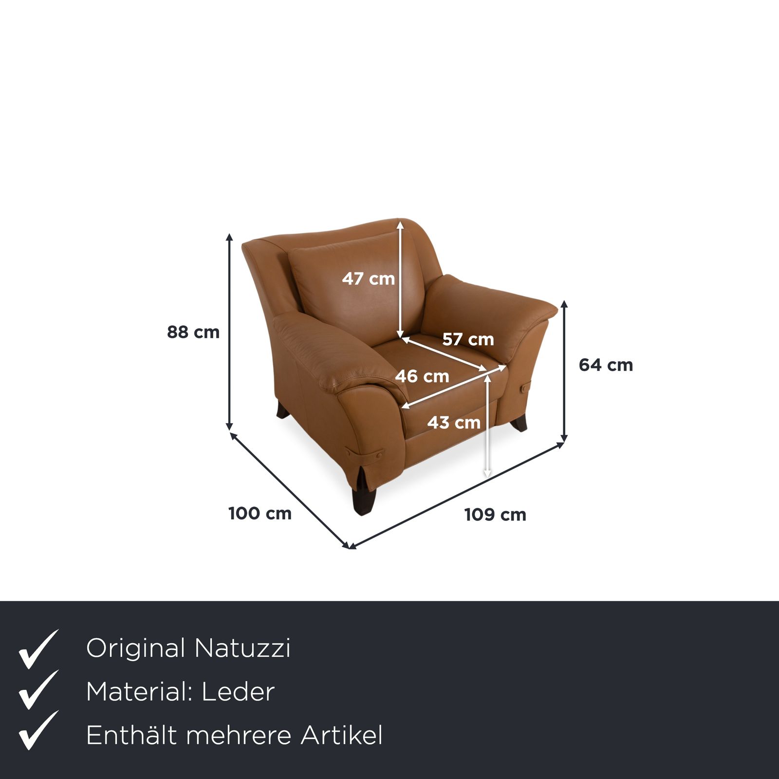 Ensemble canapé 2 places et fauteuil Natuzzi en cuir brun cognac photo for sale
