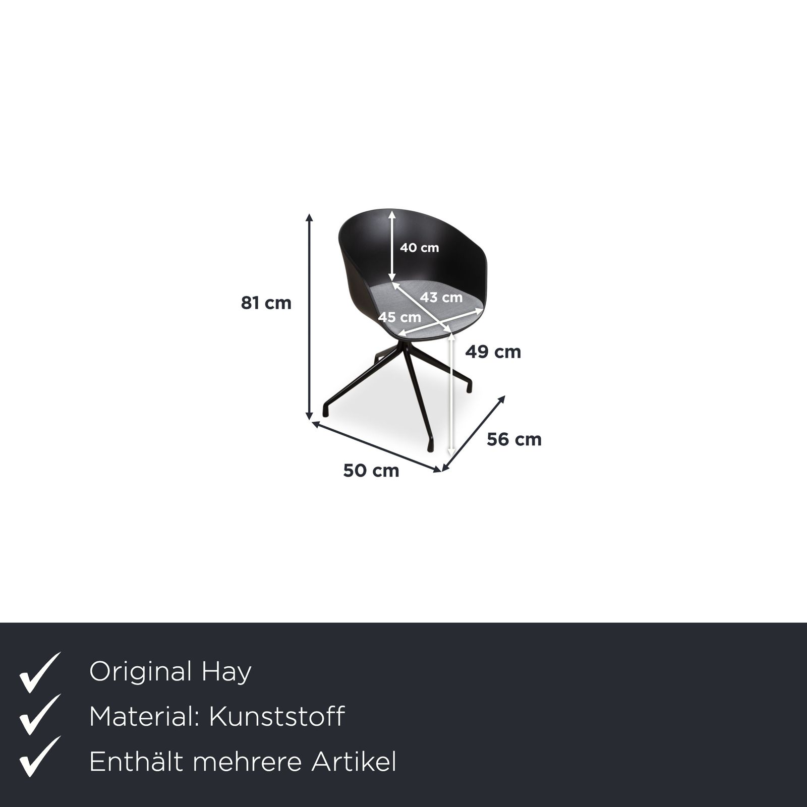 Set van 8 Hay Aac20 Plastic Chairs, grijs en zwart, manuele functie photo furniture