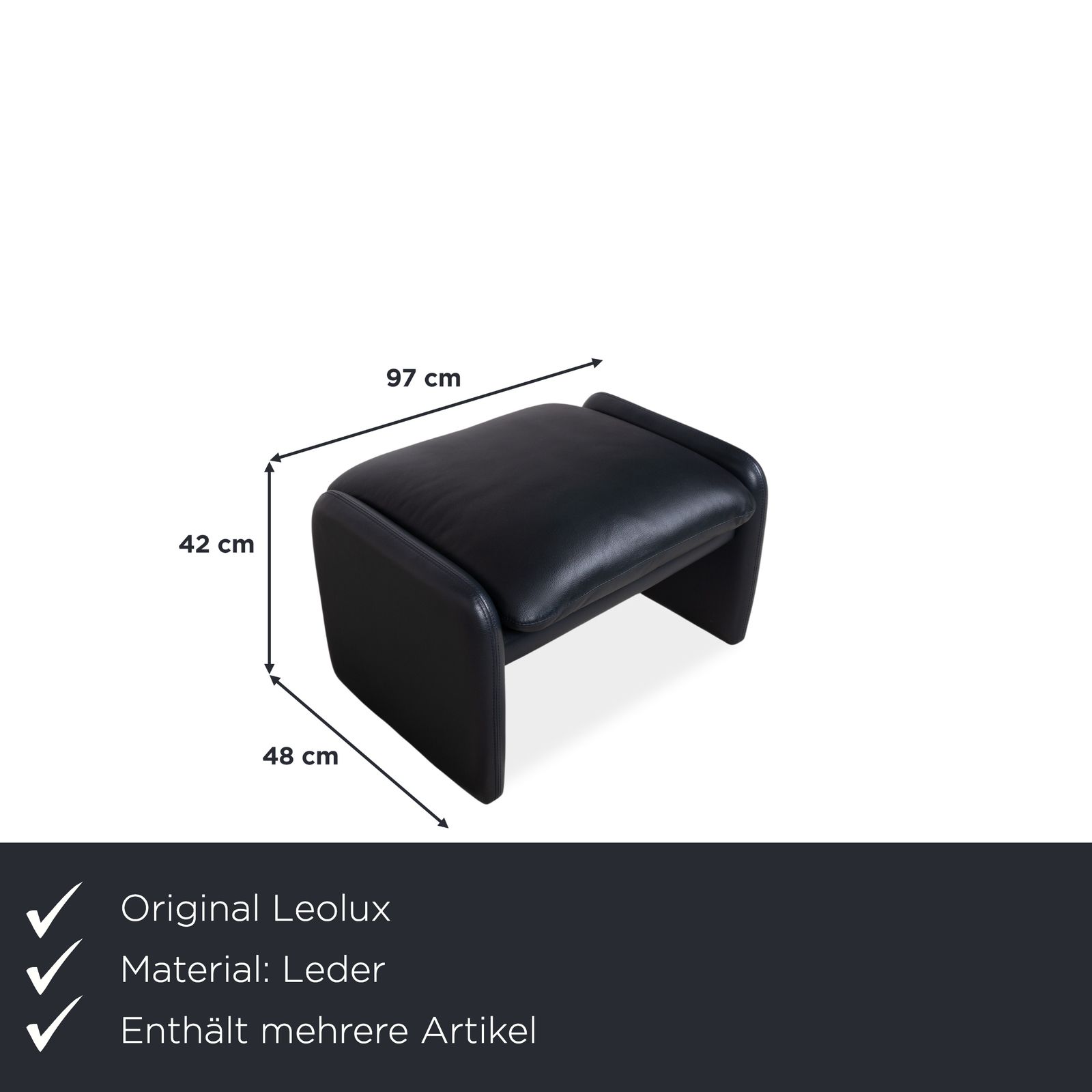 Ensemble Leolux canapé 3 places, canapé 2 places et pouf en cuir bleu foncé photo Mobilier