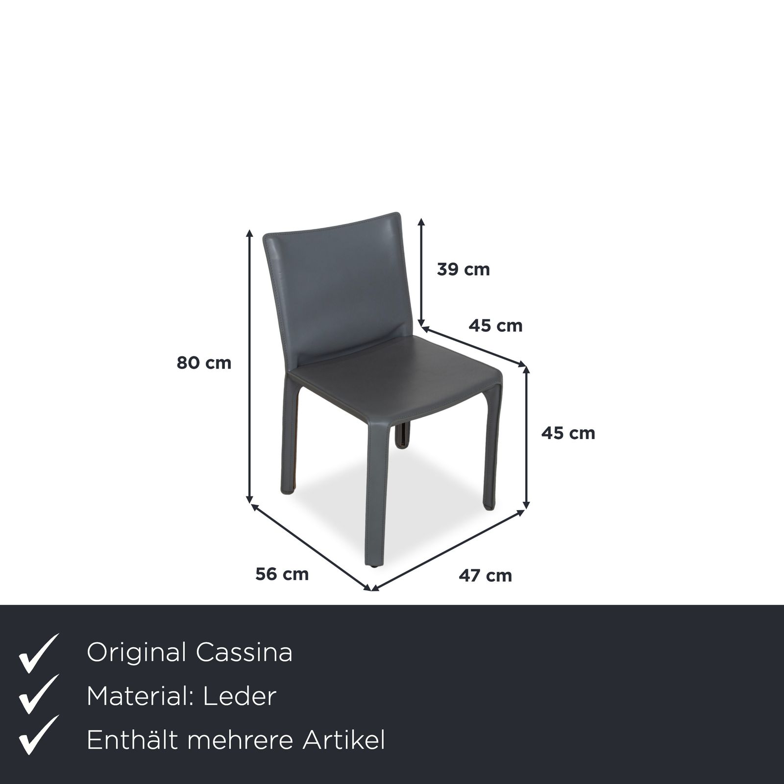 Lot de 8 chaises Cassina Cab 413/412 en cuir gris, Mario Bellini, cuir pleine fleur photo furniture