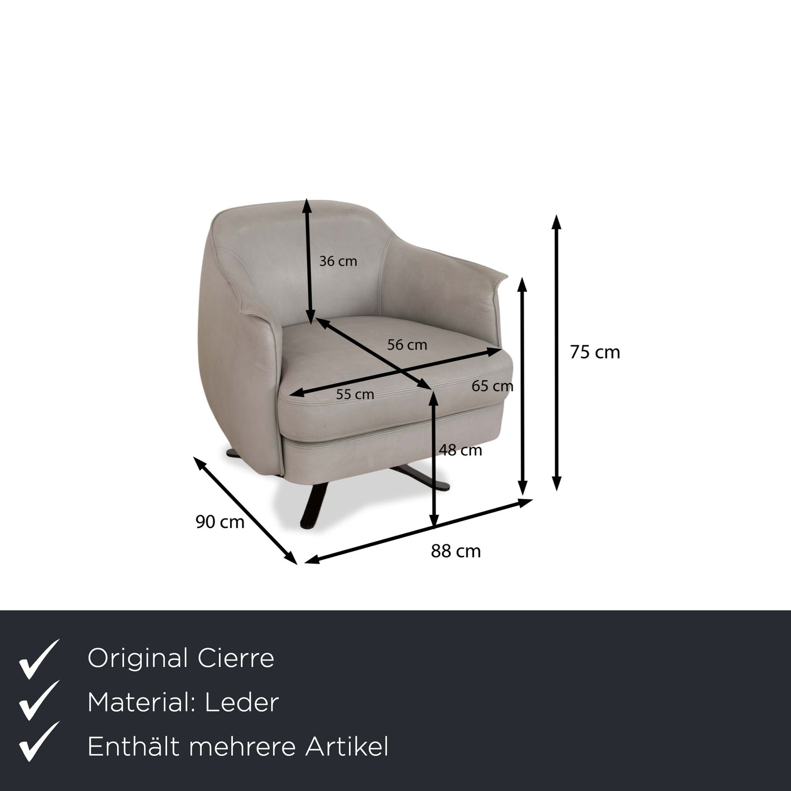 Ensemble de fauteuils Cierre Boheme en cuir, gris photo furniture