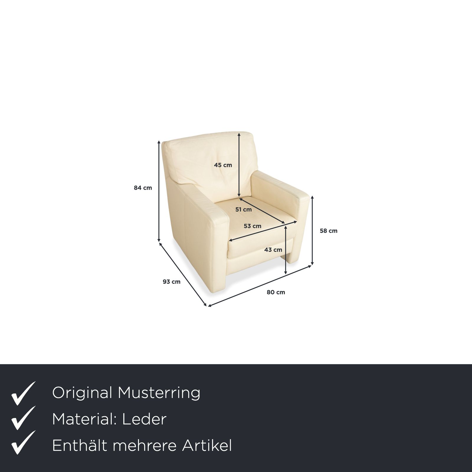 Musterring Leather Armchair Cream Beige Off White photo for sale