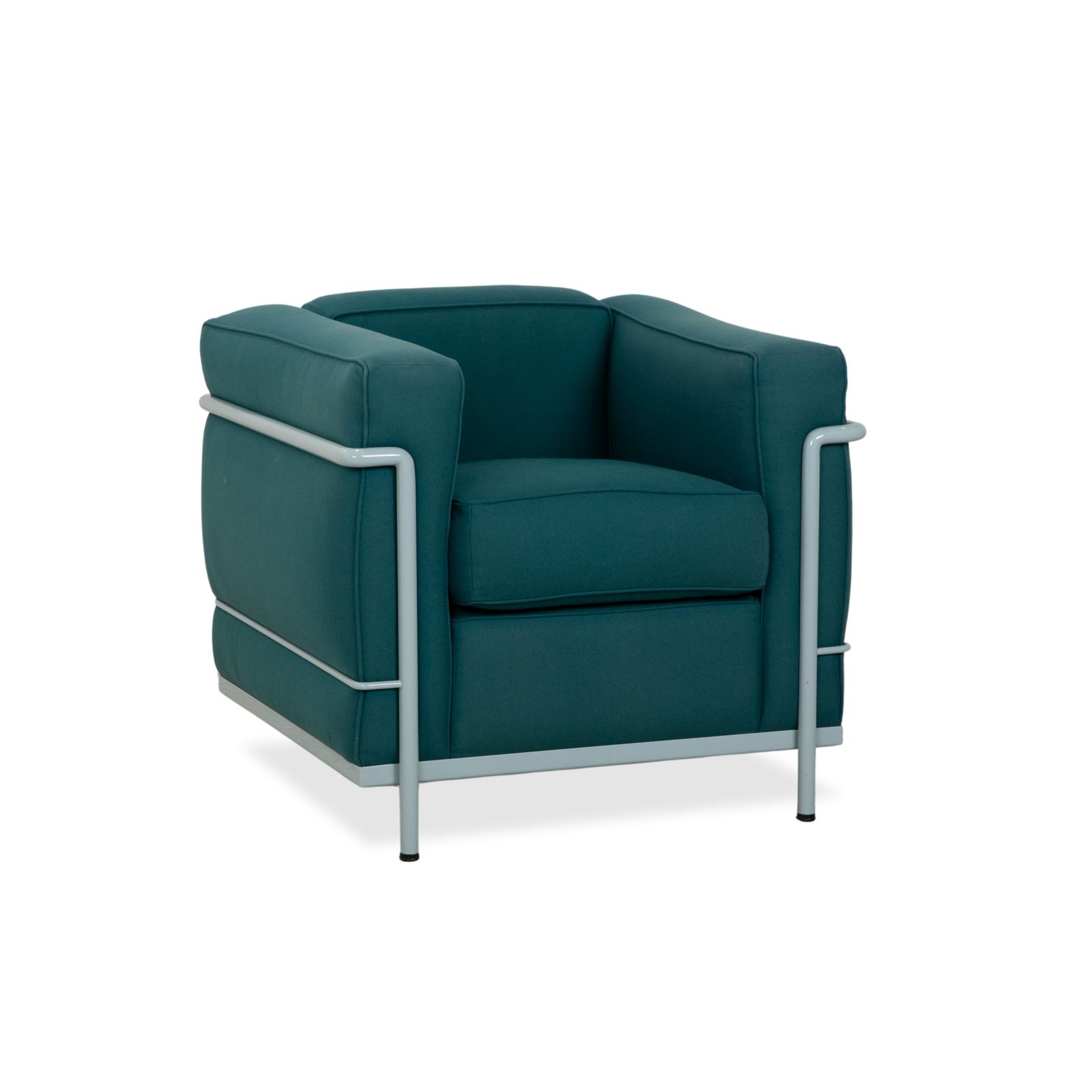 Fauteuil Cassina Le Corbusier LC 2 en tissu bleu pétrole, Bauhaus photo for sale