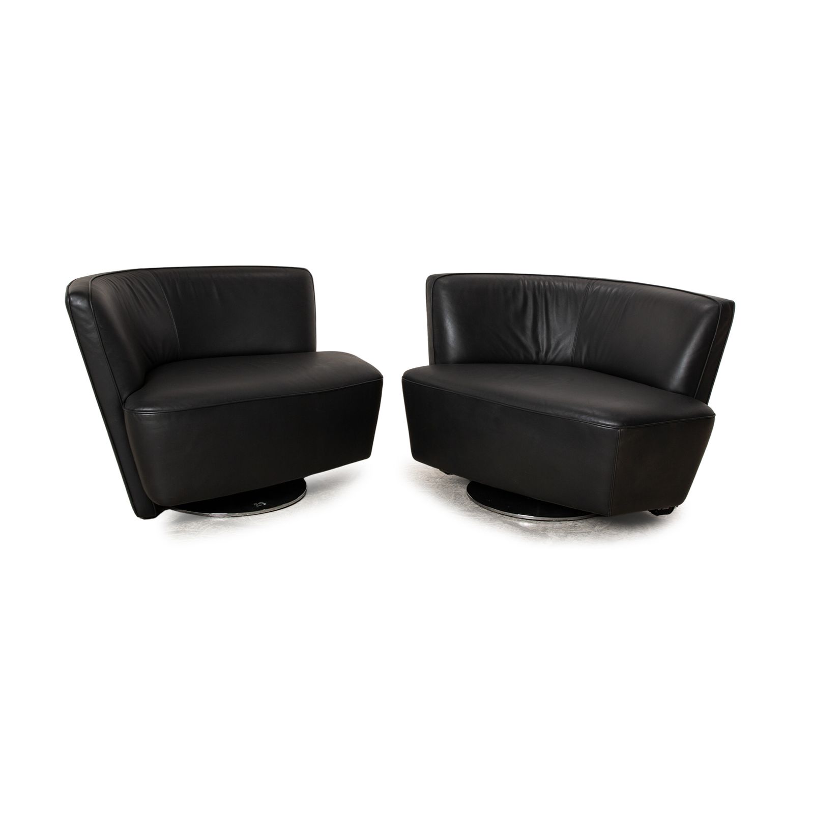 Walter Knoll Drift Leren Fauteuil Set Zwart Manuele Draaifunctie
