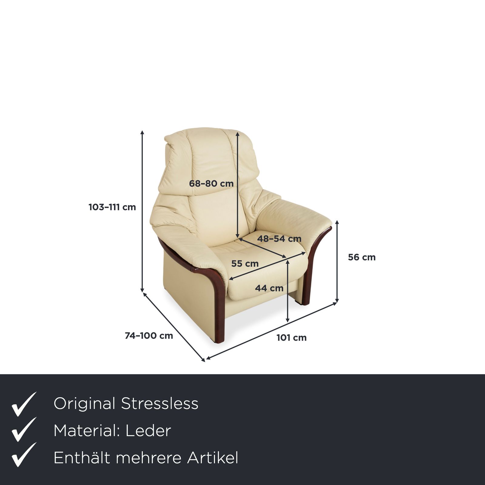 Ensemble de fauteuils Stressless Eldorado en cuir crème beige, fonction manuelle photo furniture