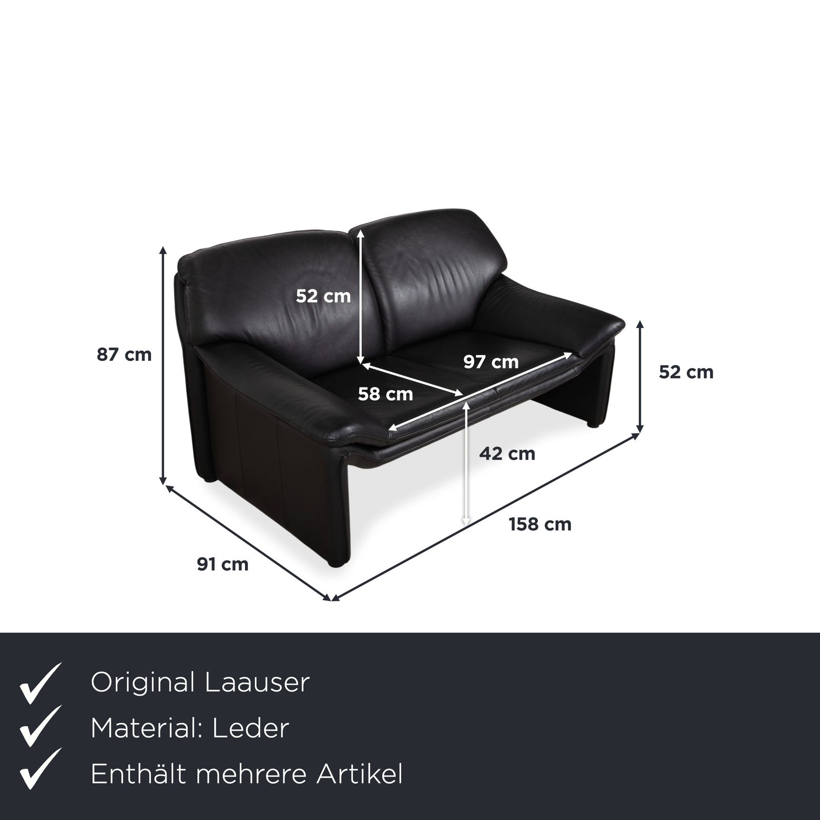 Ensemble Lauuser Atlanta canapé 2 places et fauteuil en cuir noir photo furniture