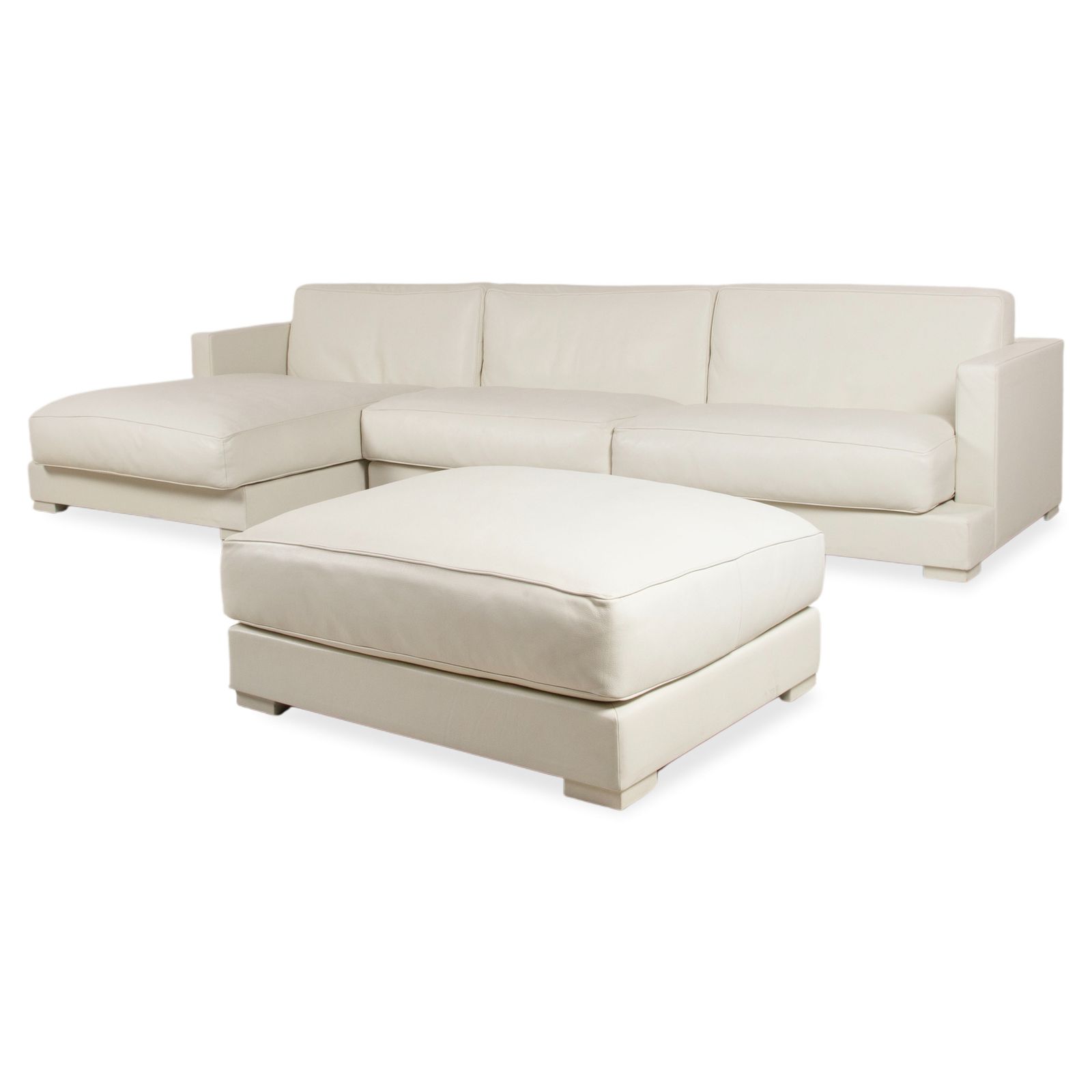 Baxter Leather Set Corner Couch Ottoman White Cream