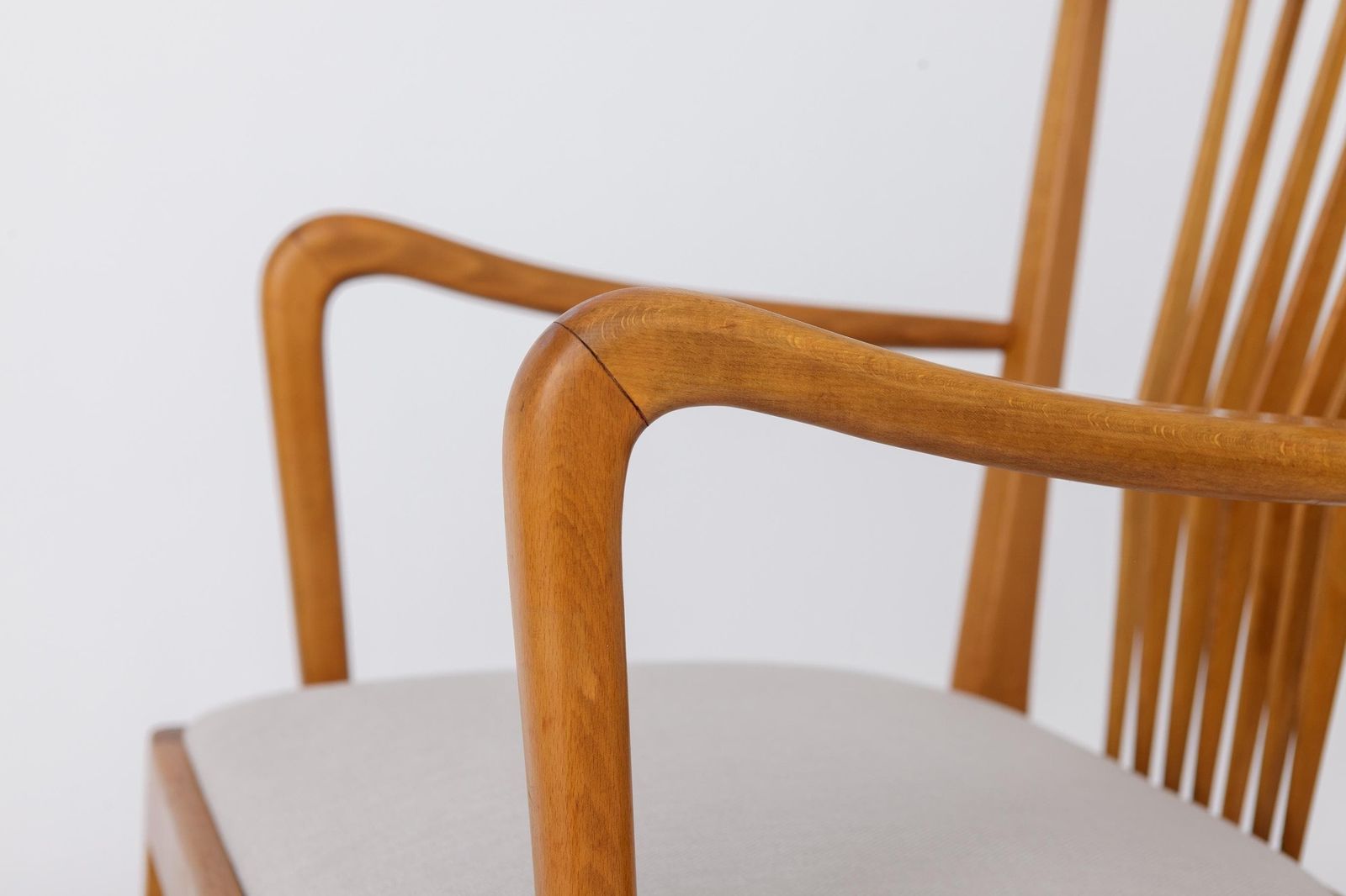 Vintage 1950s German Armchair | Solid Beech Wood | Newly Upholstered Chair photo vinterior