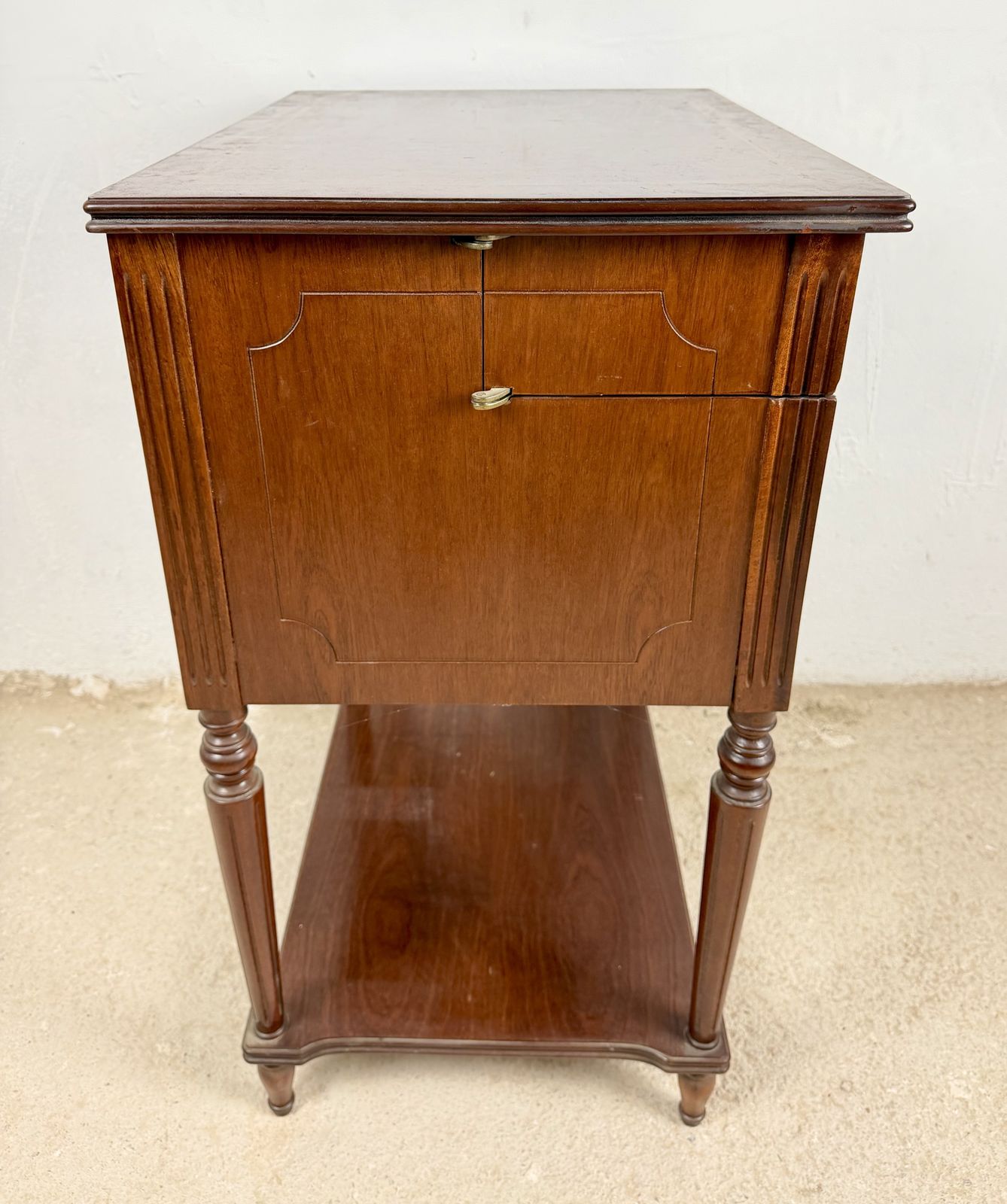 photo furniture Pair Of Wood Storage Tables With Lift Top Compartments, Circa 1970