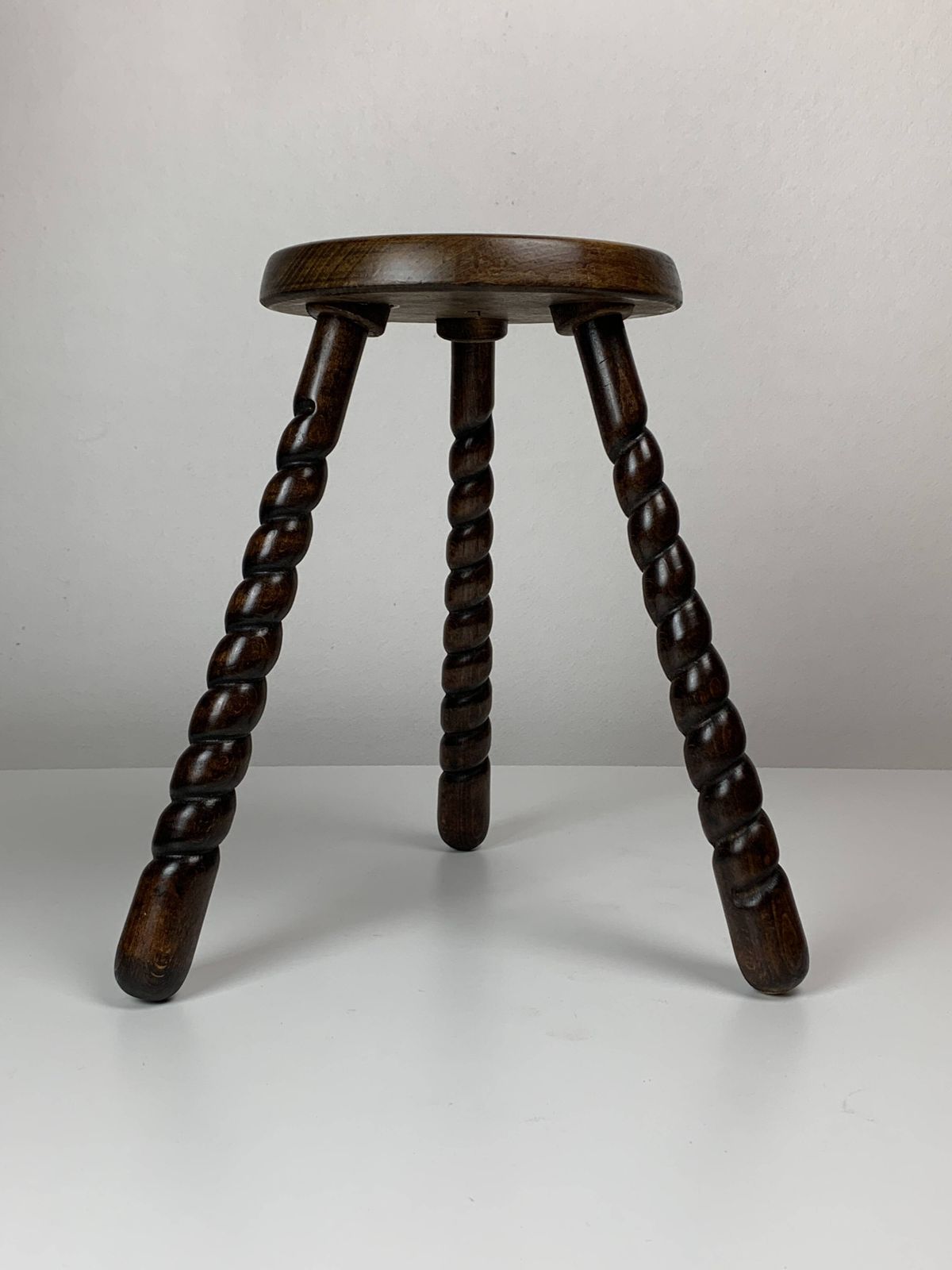 Pair Of 2 Midcentury Brutalist Modernist Wood Turned Stools, Ca 1950s photo 420.0