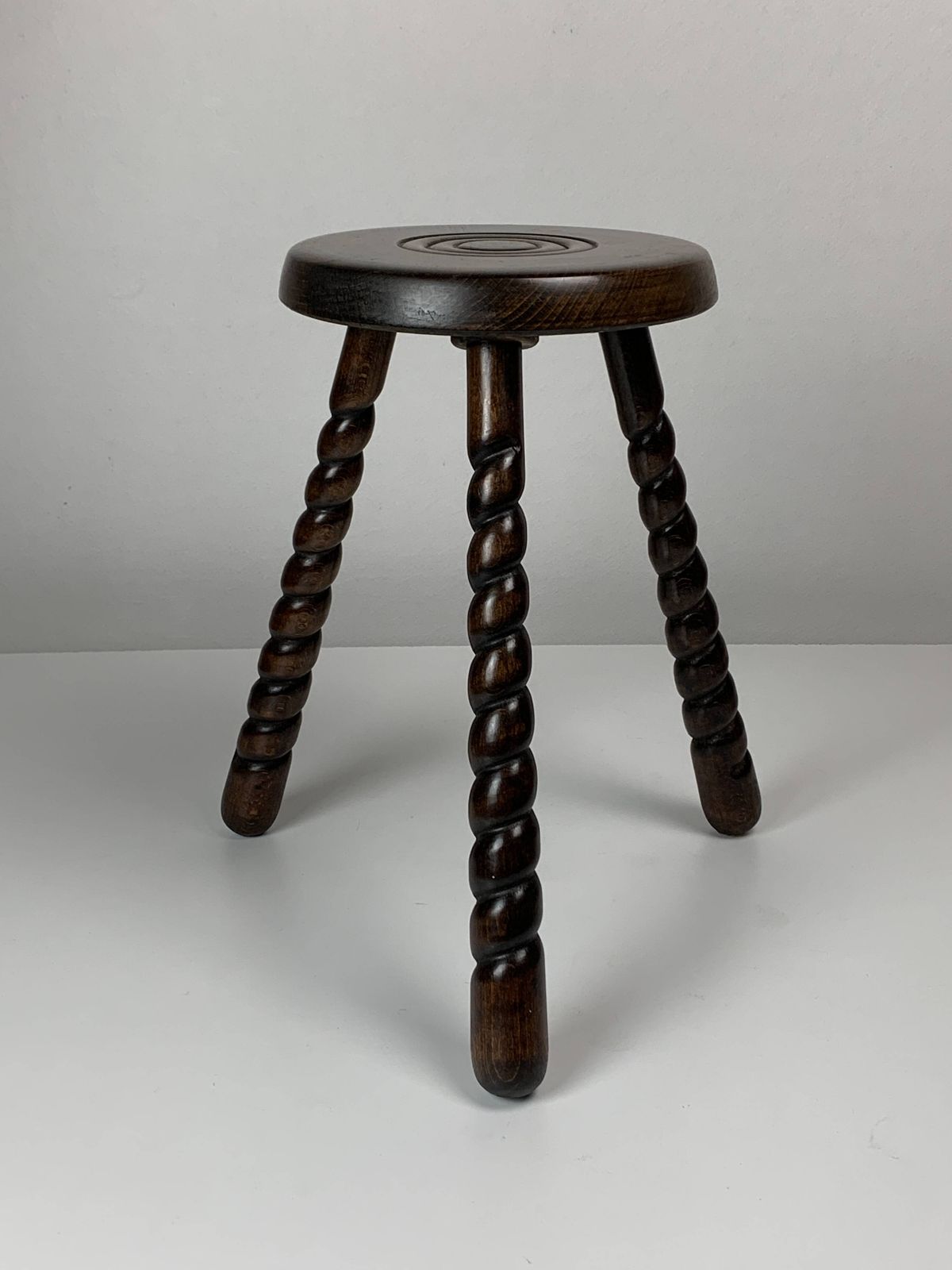Pair Of 2 Midcentury Brutalist Modernist Wood Turned Stools, Ca 1950s photo buy