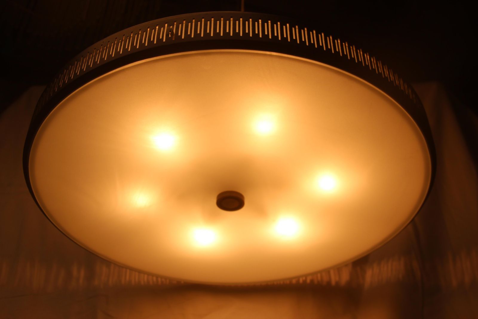 Midcentury Black Round Chandelier Gold Glass White Stilnovo Italian Design, 1950 photo for sale
