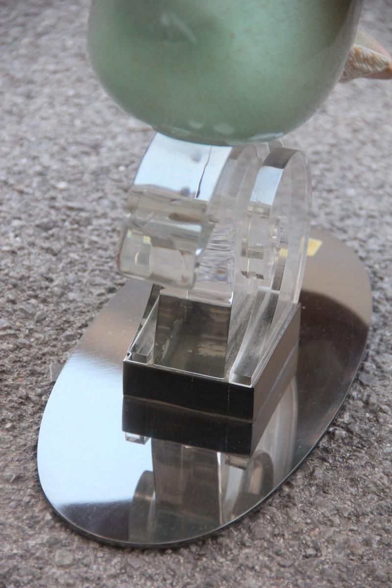 photo vintage Giulia Mangani Duck In Lucite Porcelain Gold 1970 Silver Metal Made In Italy