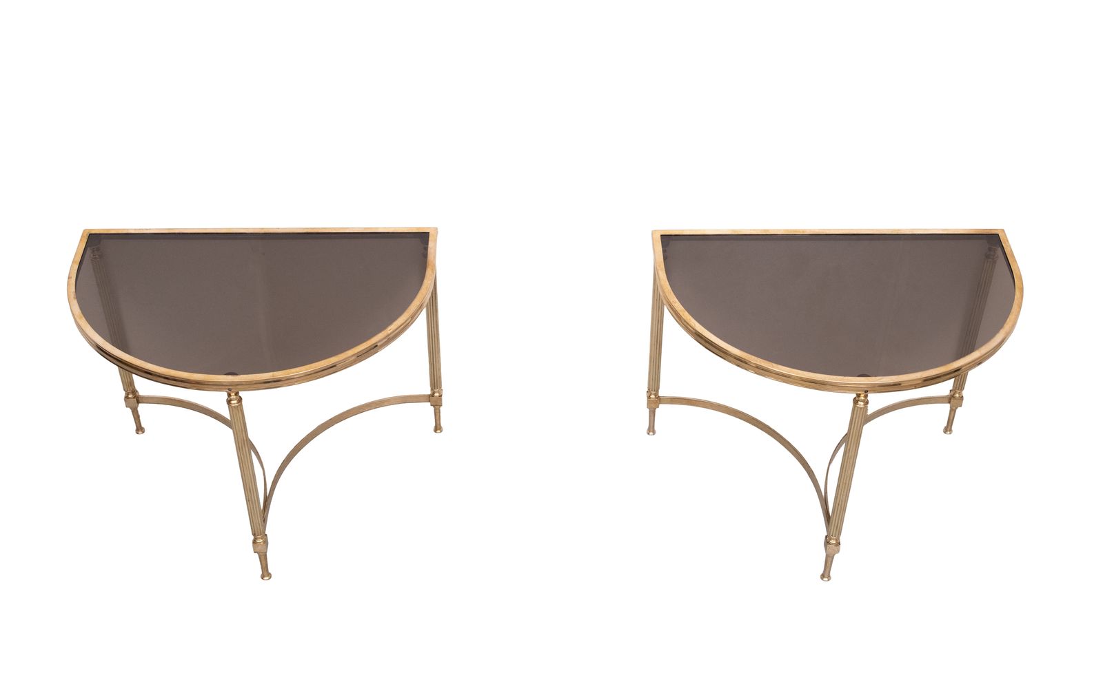 photo furniture Pair Maison Jansen Brass Demi Lune Tables France 1970s