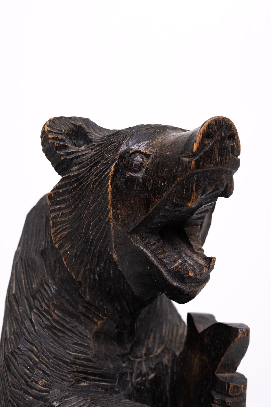 Vintage Japanese Wood Carving Of Ainu Bear Holding Fish Japan photo for sale