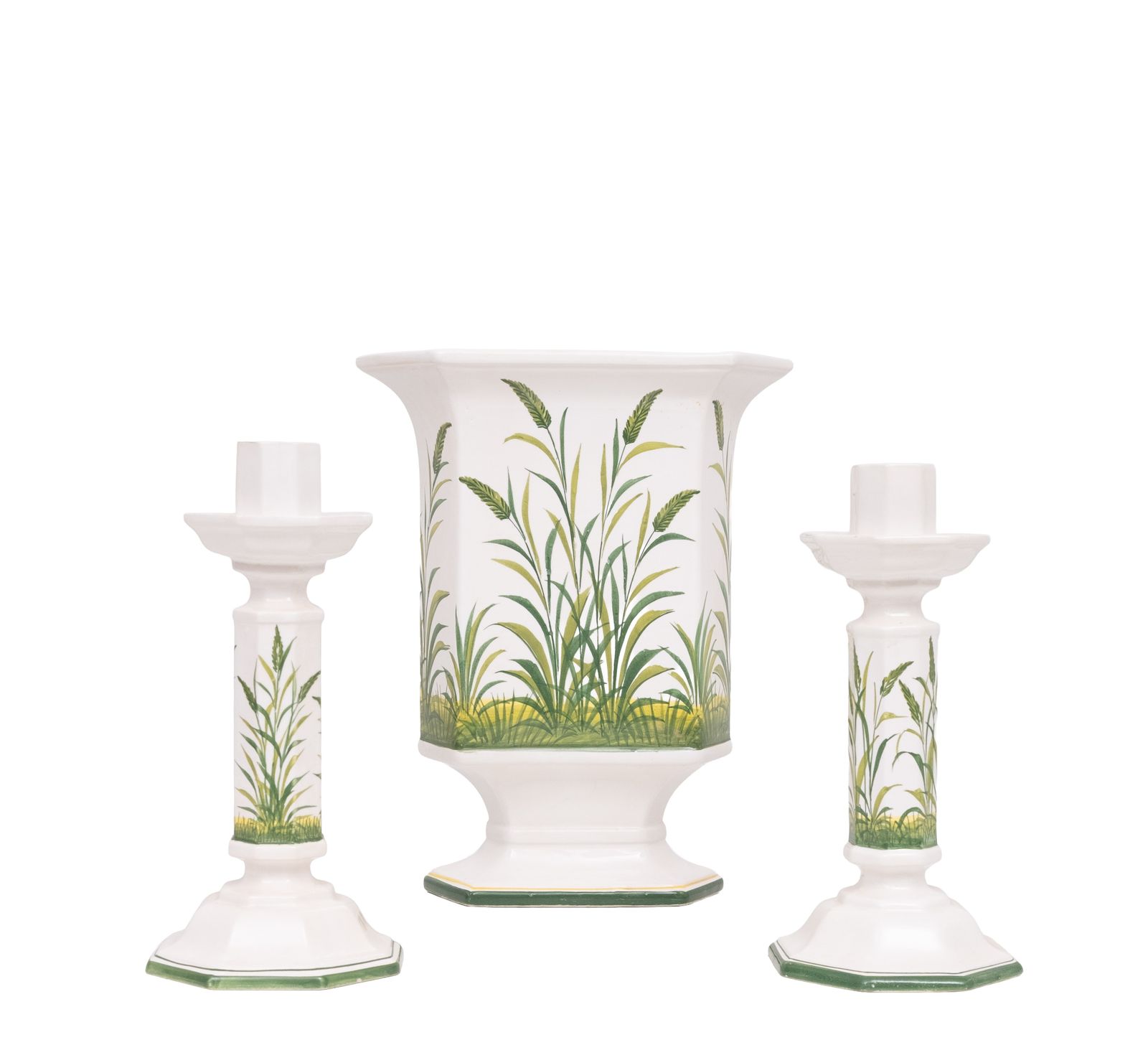 Set Of 3 Ceramics Candlesticks And Jardiniere By Bassano Italy 1970s