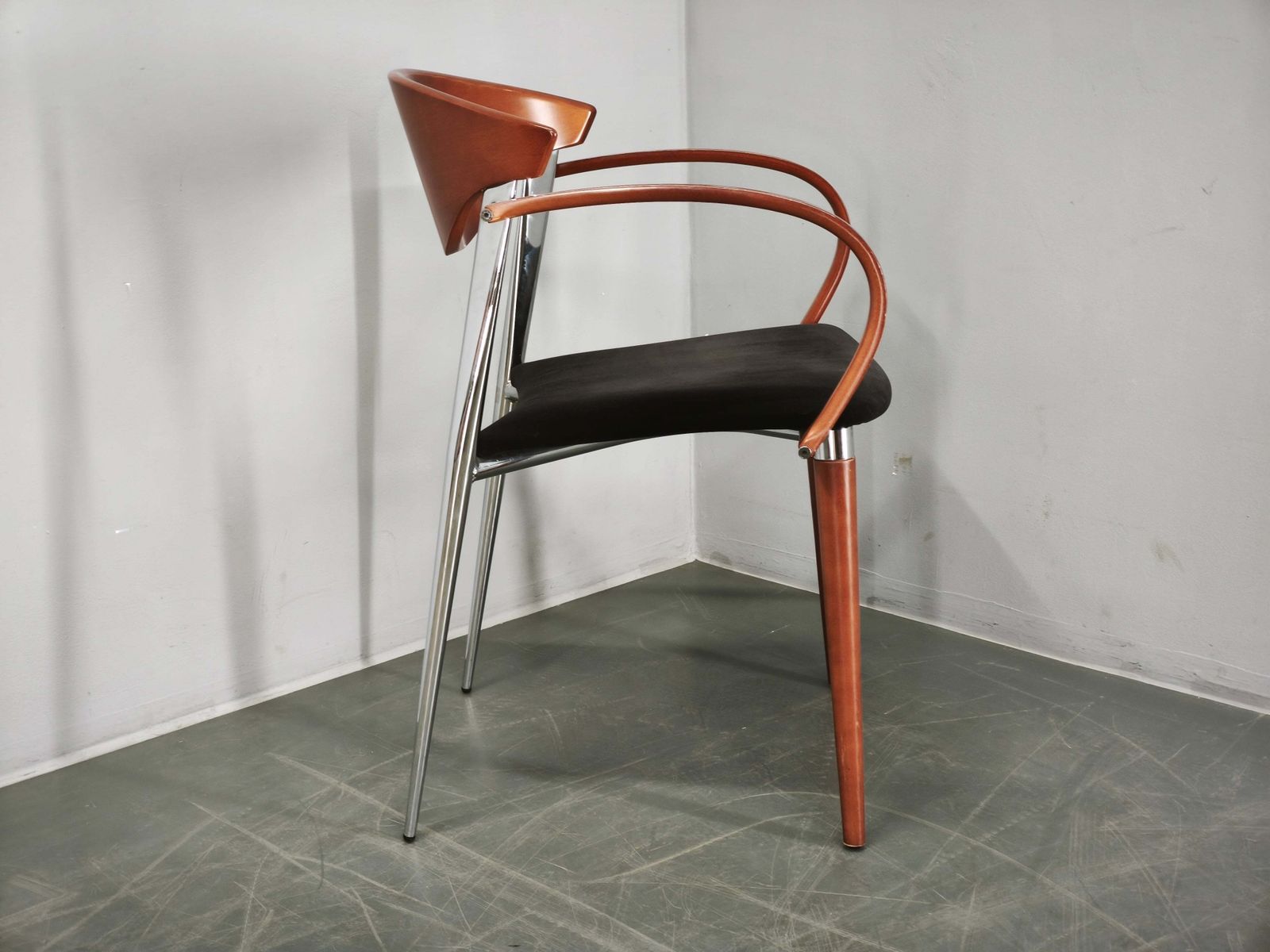 Paco Capdell Set Of Eight Spanish Chrome, Wood And Velvet Dining Chairs photo 6225.0