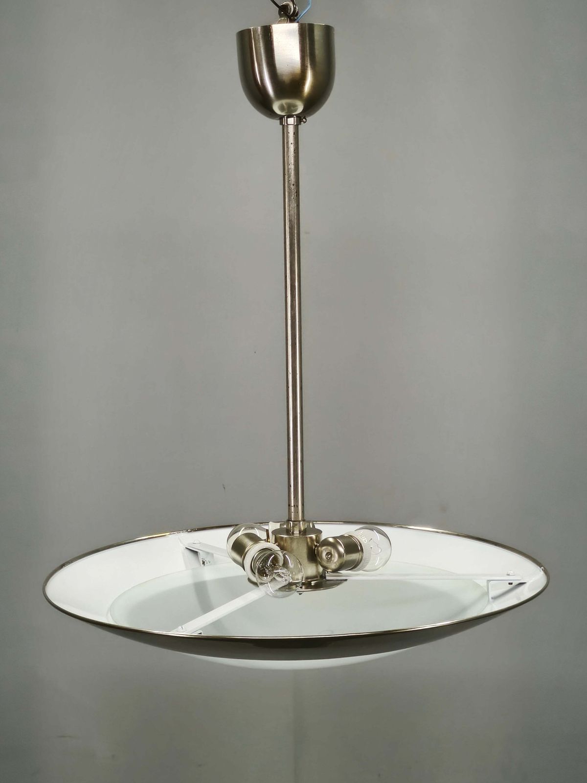 Bauhaus chromen en glazen hanglamp uit de jaren 1930, afkomstig uit Tsjecho-Slowakije photo furniture