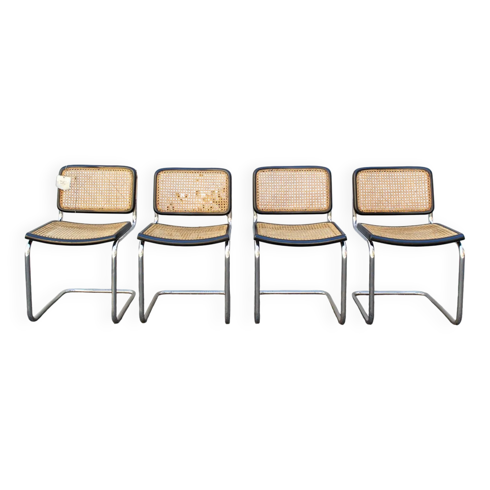 Zeldzame Cesca stoelen, vroege versie handgeweven met gebogen zitting, begin 20e eeuw
