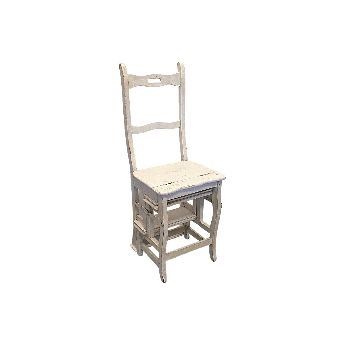 Chaise-escabeau métamorphose d'époque, laquée blanc, France, vers 1900