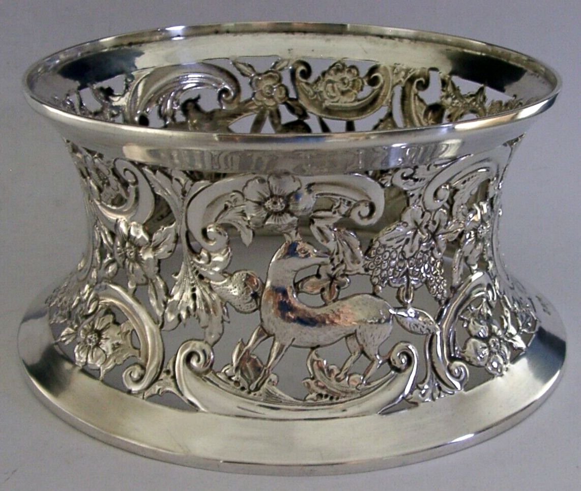 Porte-plat d'époque en argent sterling 925, armoiries de la famille Jennens, 352 g, 1908 photo vintage