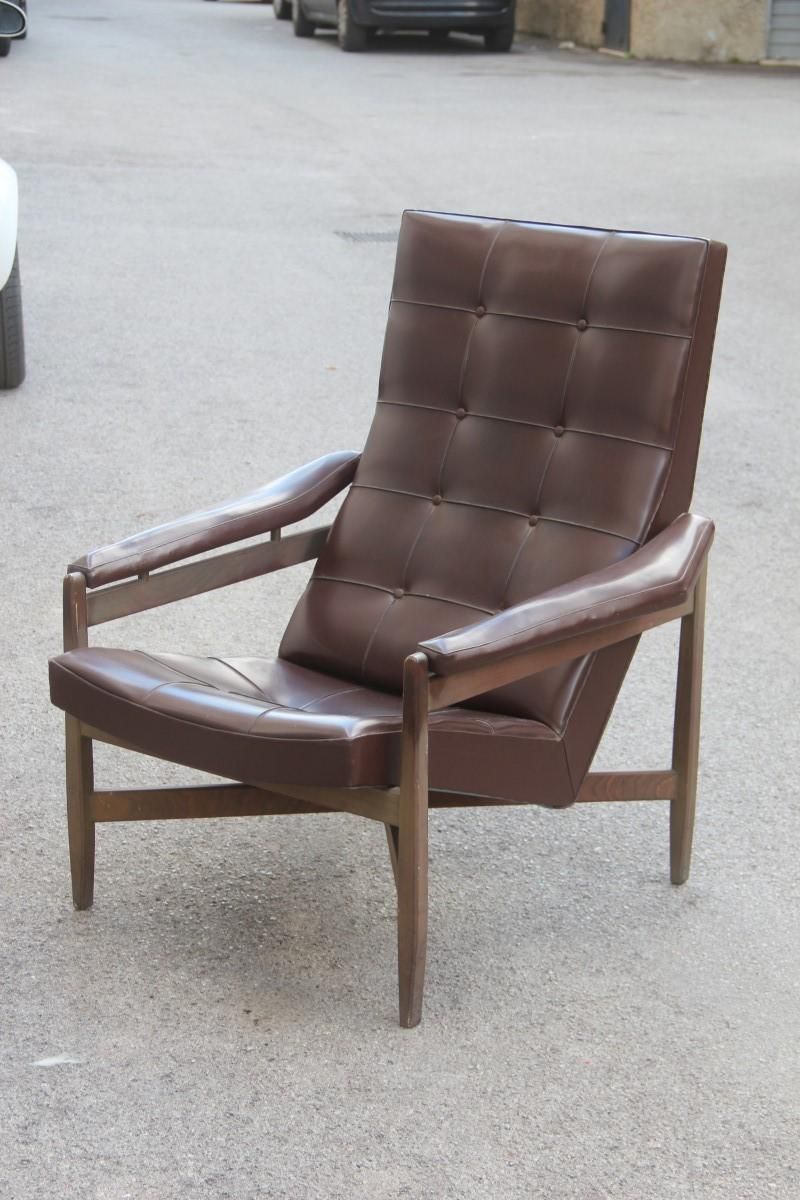 Midcentury Minotti Armchair Brown Color Italian Design 1950 Faux Leather photo vinterior