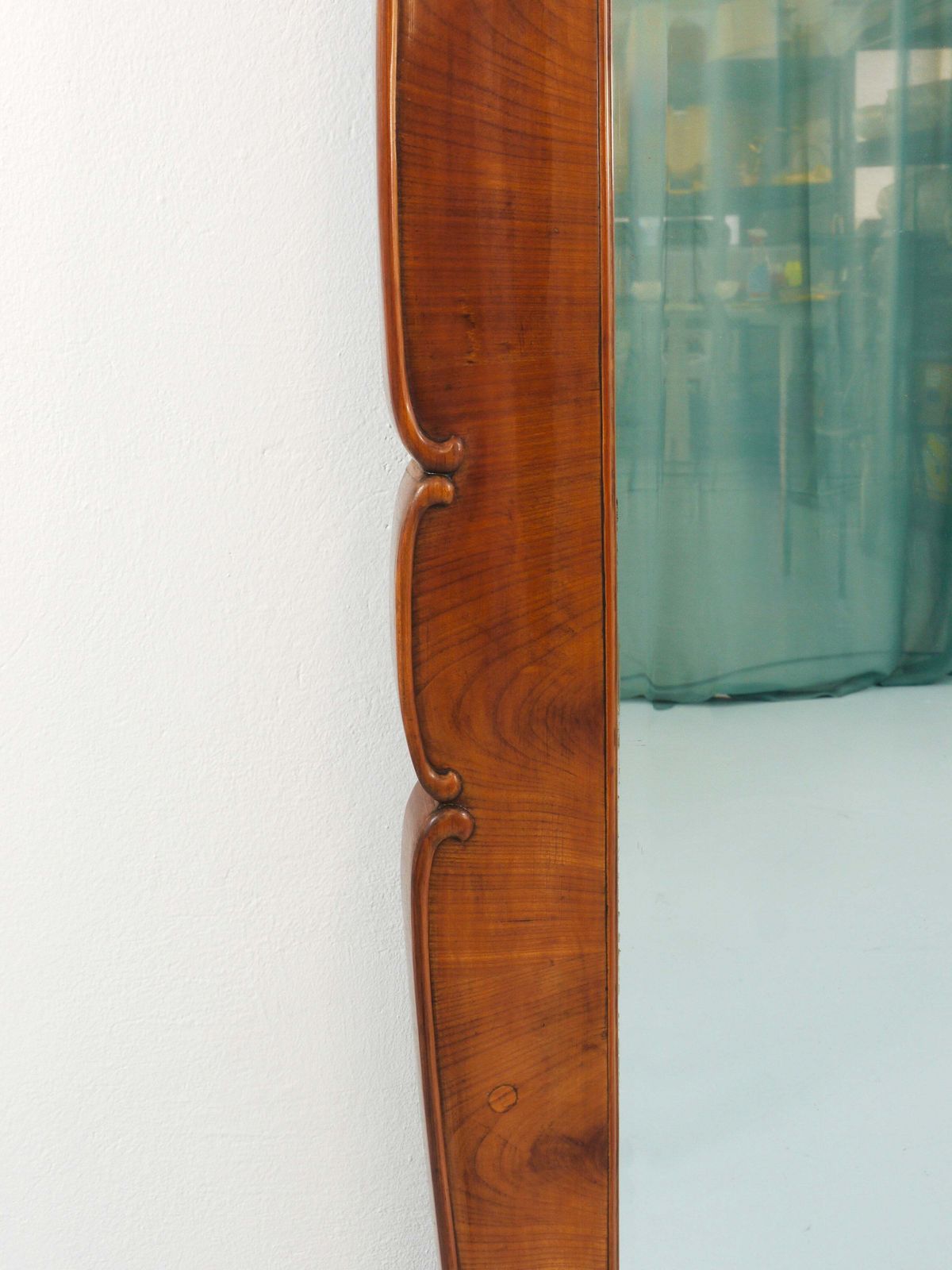 5221.0 Large 59" Biedermeier Carved & Scalloped Cherry Wood Wall Mirror, Vienna, 1850 photo