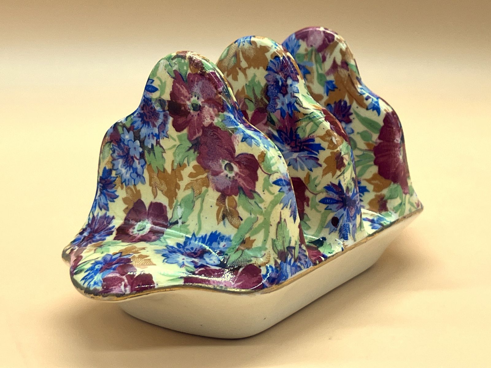 Porte-toast vintage Royal Winton Grimwades, motif Royalty Chintz, 2 fentes.