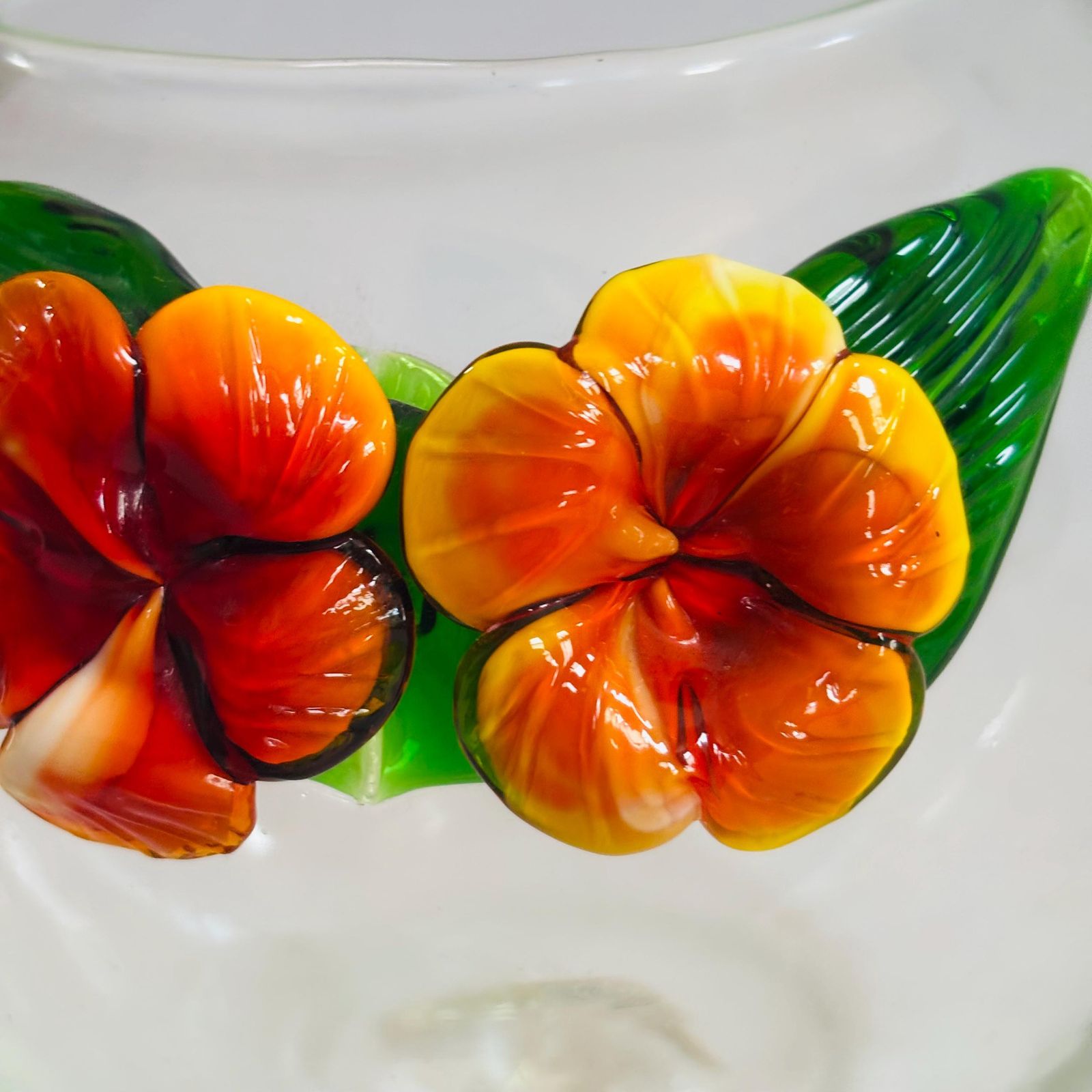 Large 1970s Hand Blown Murano Style Art Glass Bonbonniere & Preserve Pot With Applied 3d Flowers (21cm) photo vintage