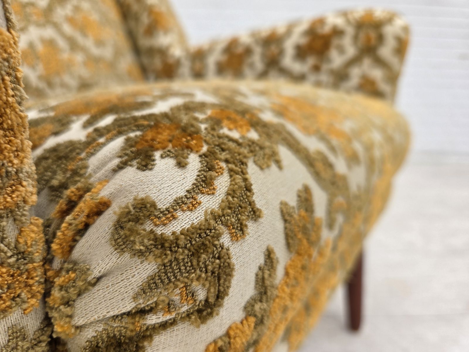 1970s, Danish Highback Armchair, Brown/Beige Furniture Fabric, Teak Wood. photo 895.0