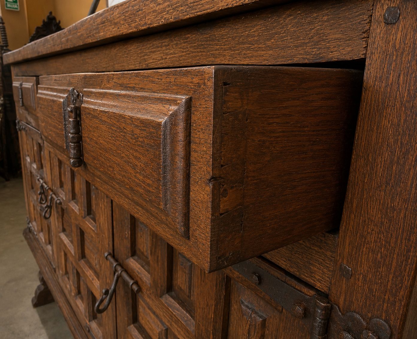 Antique Spanish Rustic Sideboard Made Of Solid Wood With Hand Forged Iron Fittings photo buy