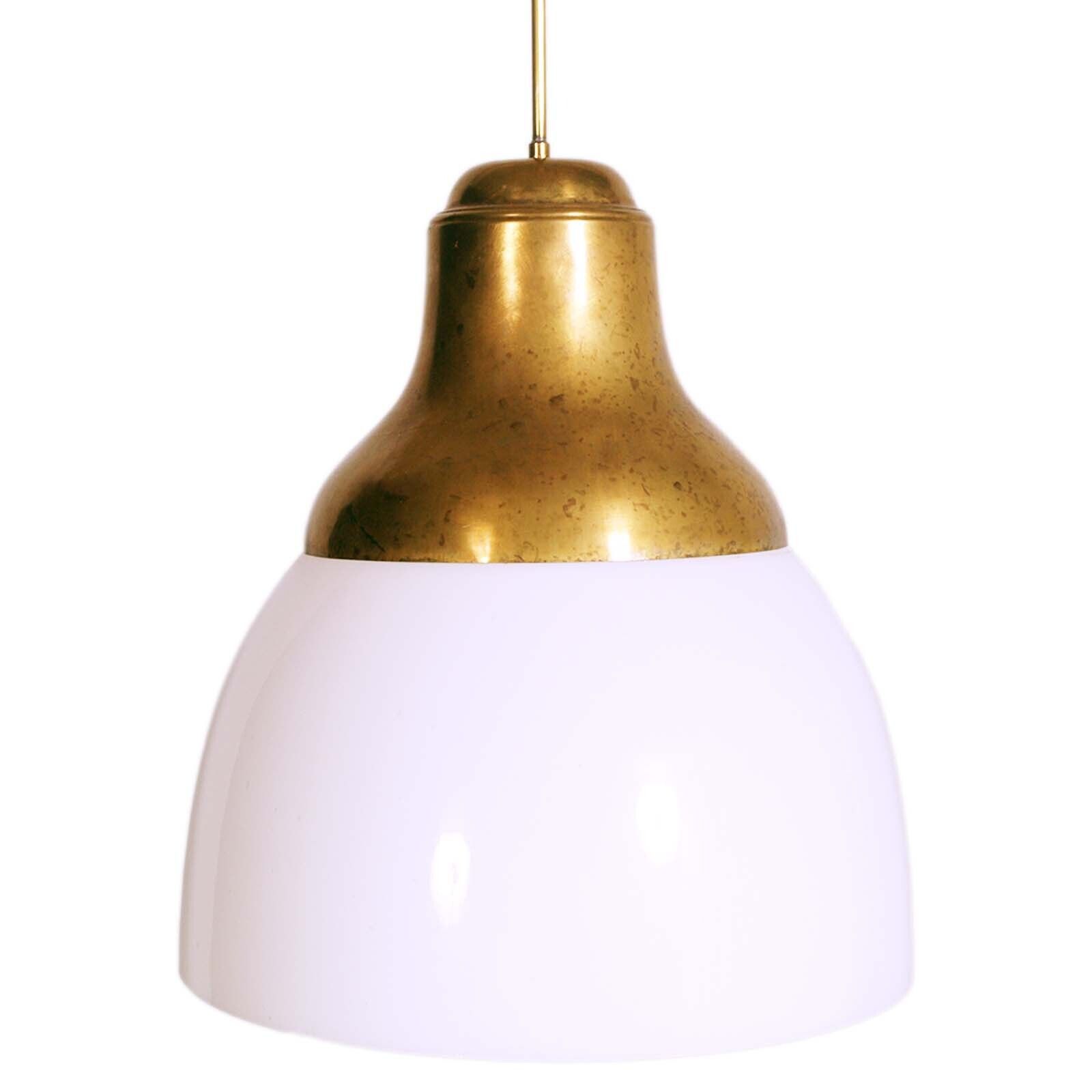 Italiaanse messing hanglamp met Murano lattimo glas, Luigi Caccia Dominioni voor Azucena photo for sale