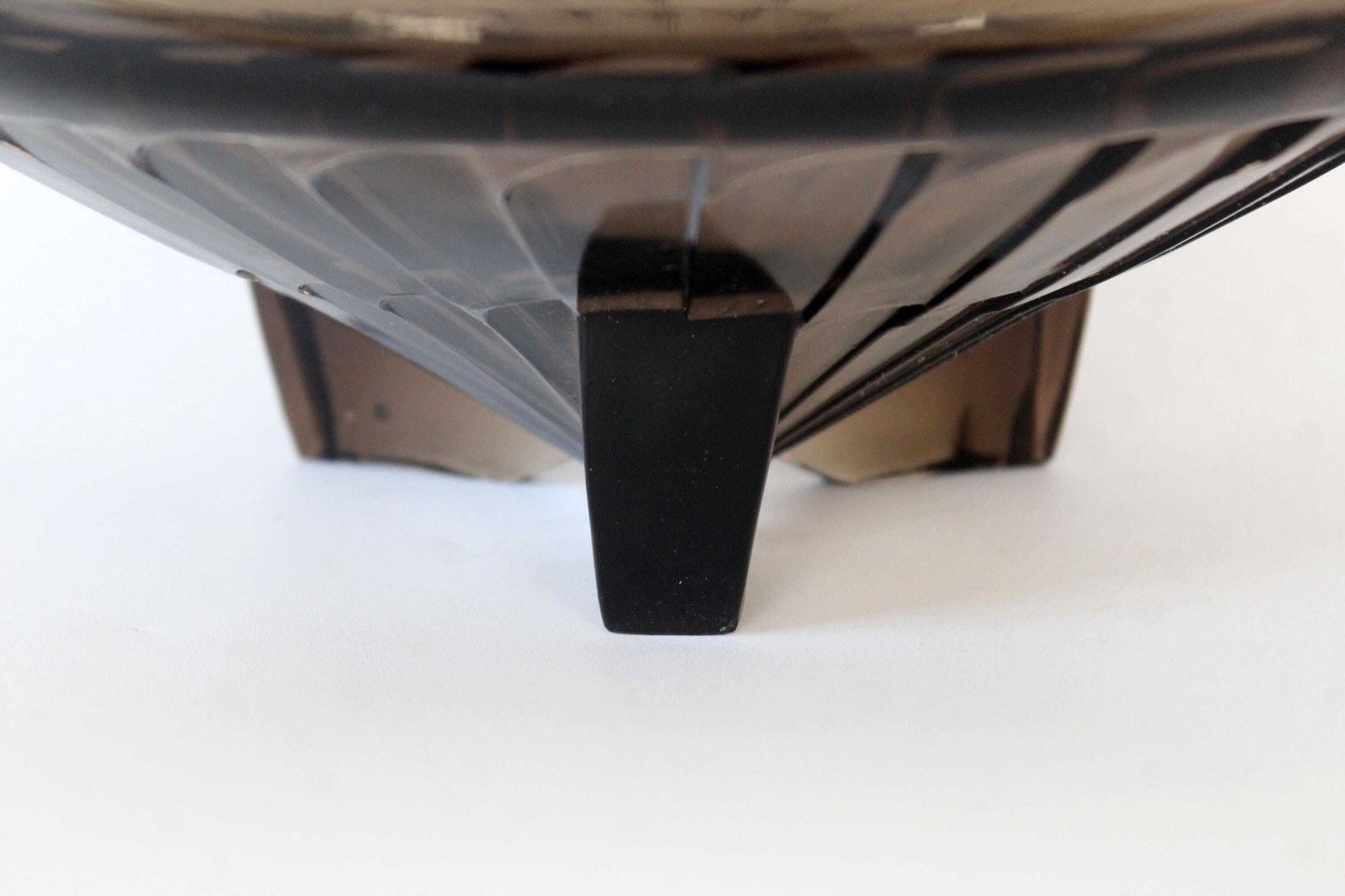 Large French Art Deco Circa 1930s Smoked Brown Glass Bowl, Pressed Glass, Fruit Bowl, Centerpiece, Geometric Design, Feather Design photo furniture
