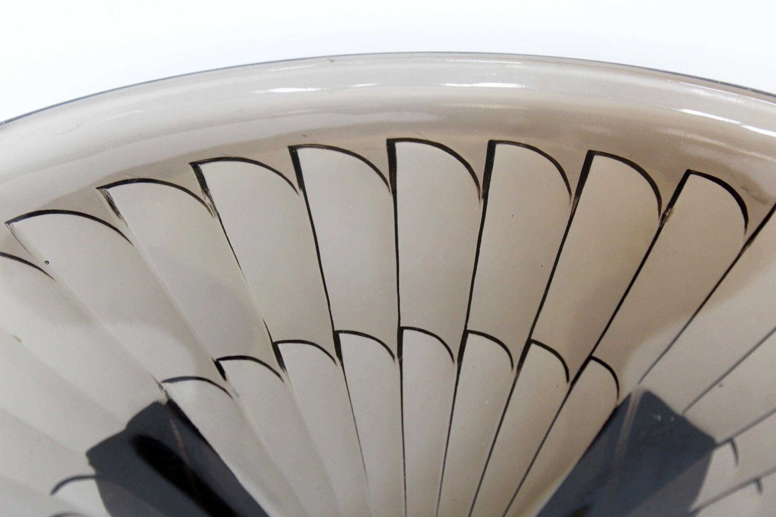 Large French Art Deco Circa 1930s Smoked Brown Glass Bowl, Pressed Glass, Fruit Bowl, Centerpiece, Geometric Design, Feather Design photo buy