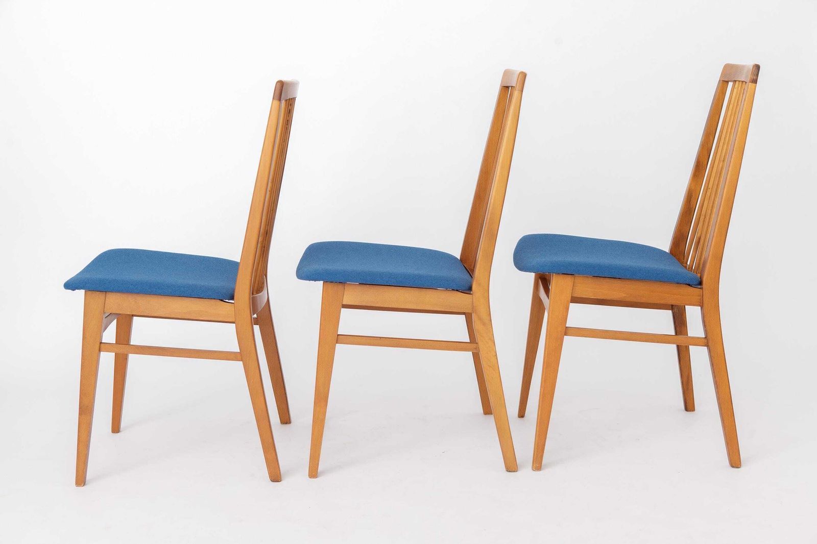 Set van 6 Duitse eetkamerstoelen, jaren 1960 | Massief beuken mid-century stoelen | Opnieuw bekleed photo buy
