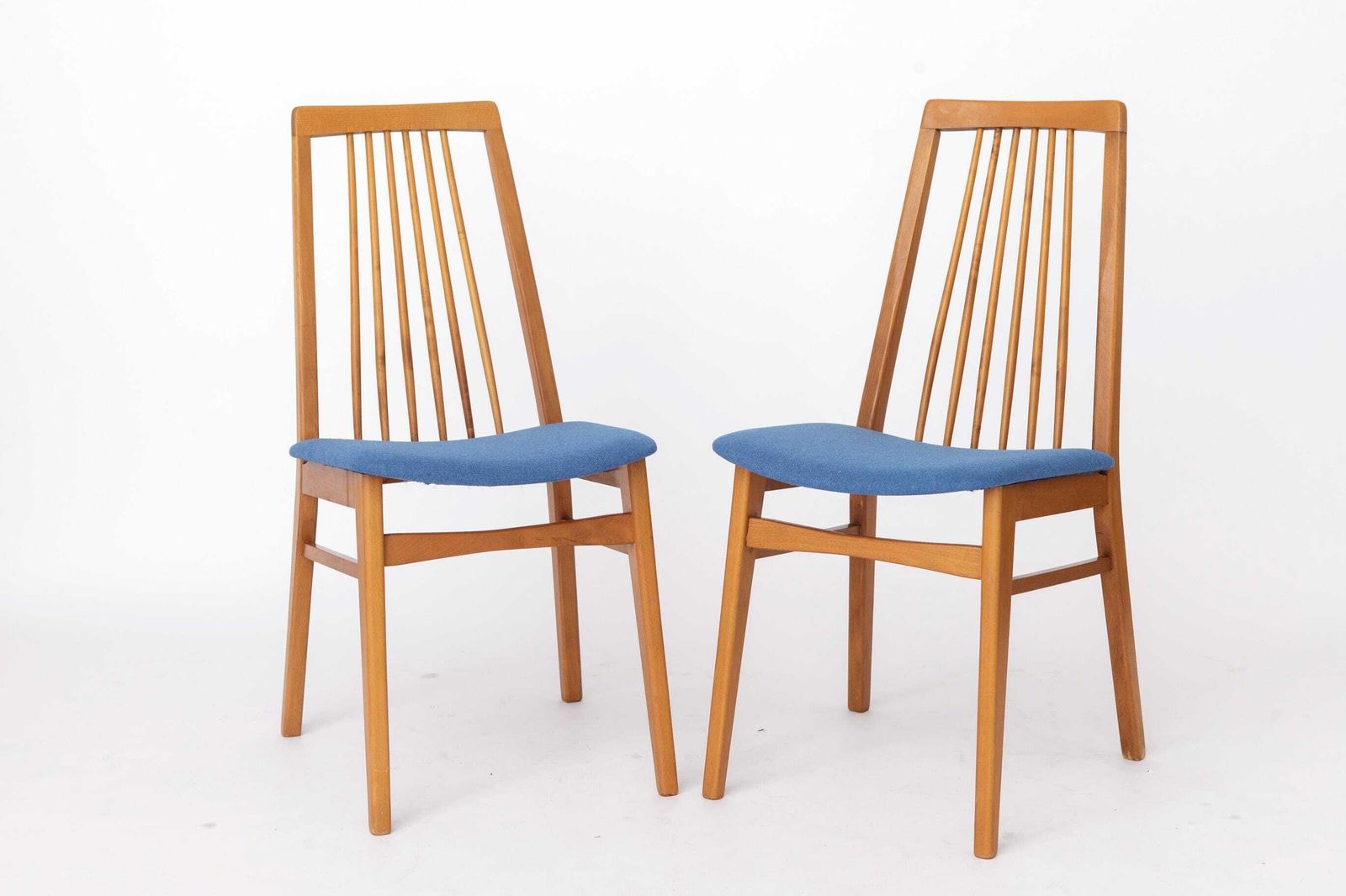 Set van 6 Duitse eetkamerstoelen, jaren 1960 | Massief beuken mid-century stoelen | Opnieuw bekleed photo vintage