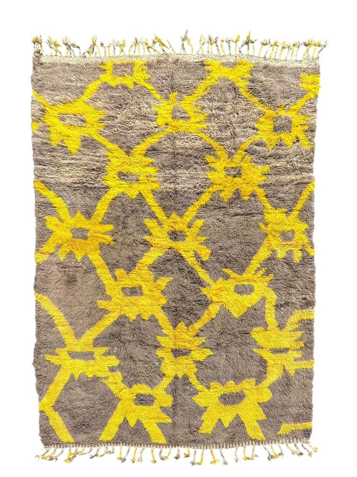 Tapis marocain Mrirt moderne 200x300 cm, tapis en laine géométrique jaune, tapis berbère fait main, tapis à poils longs de luxe, décor abstrait contemporain photo furniture