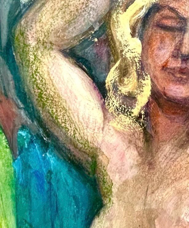 1960s French Vintage Oil Painting On Thick Heavy Paper French Reclining Woman 60s Fashion Listed Artist Jean Perre photo Art