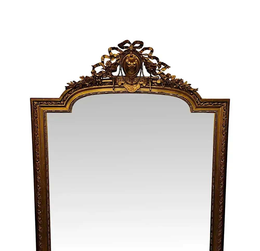 Grote vergulde wandspiegel of kaptafelspiegel, 19e eeuw, met geslepen glas photo Woonaccessoires