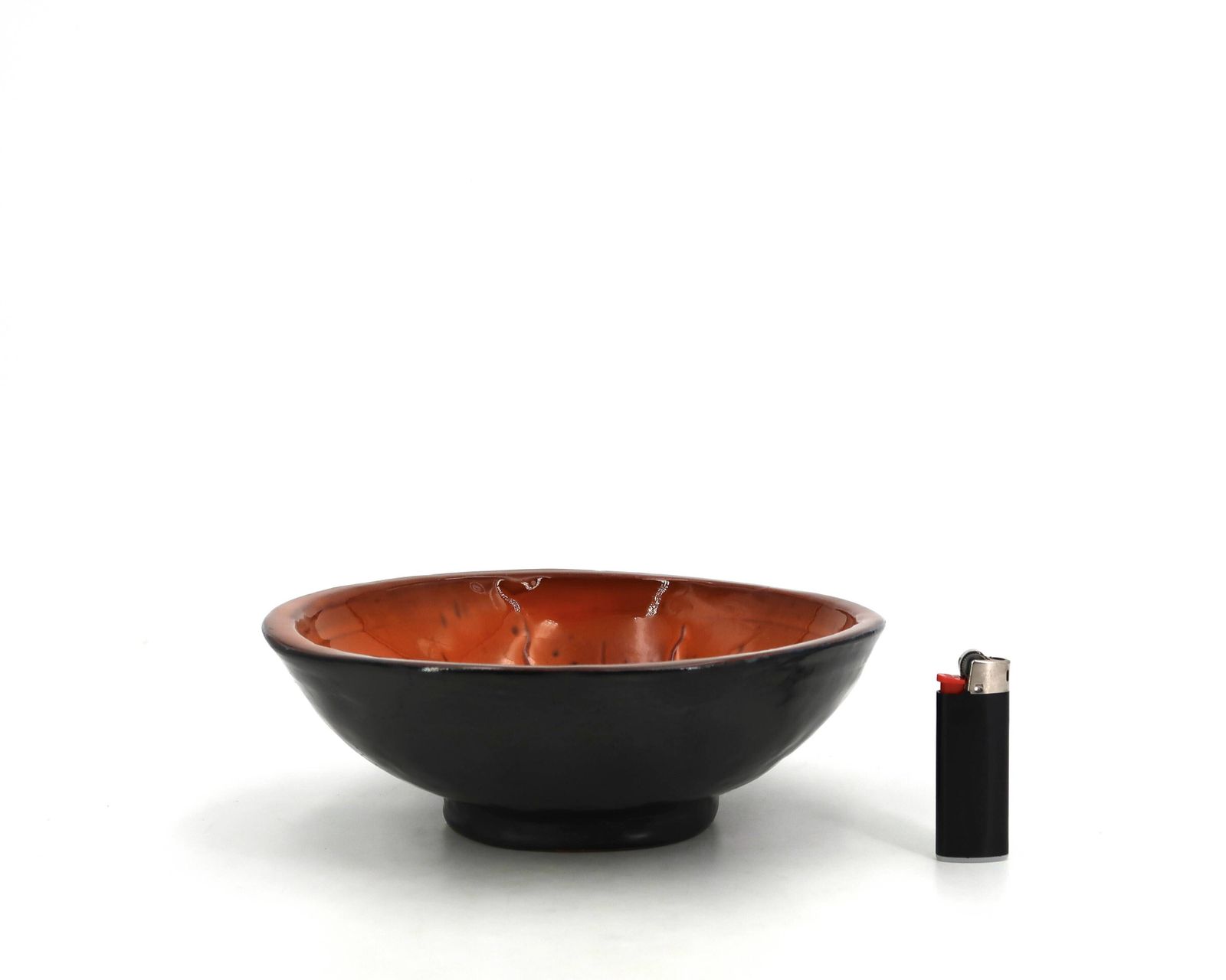 Vide-poche en céramique mexicaine orange et noir, motif soleil à visage, années 1970 photo 256.0