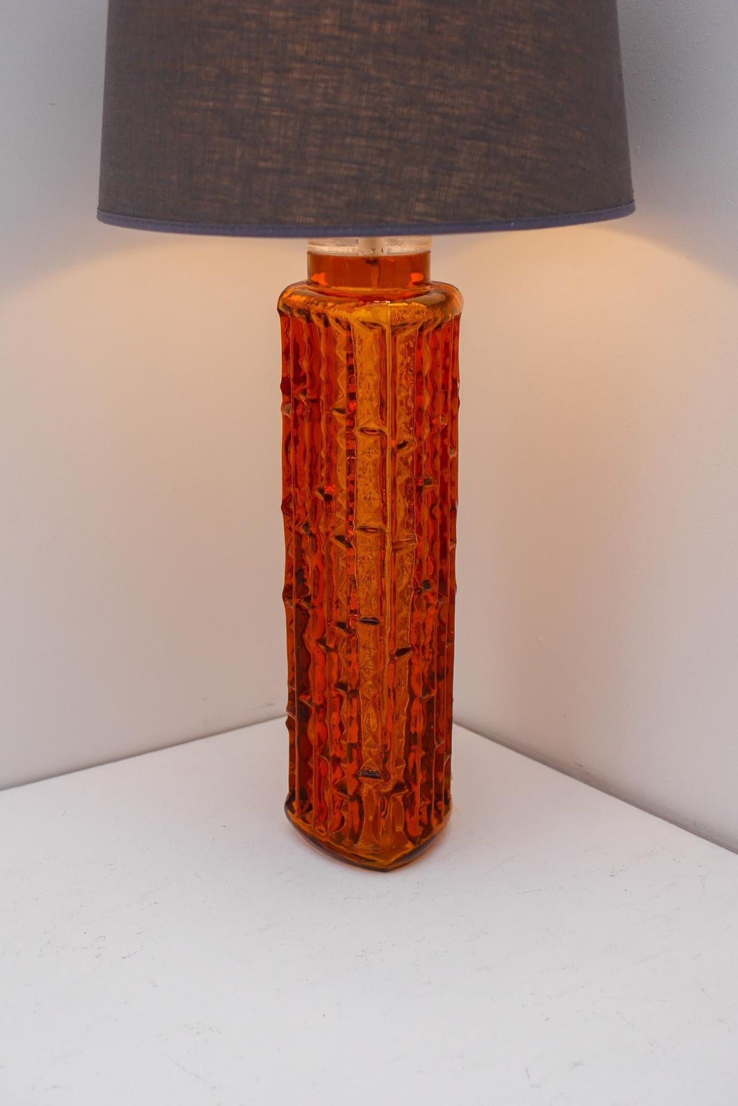 photo for sale Grand Orange Glass Table Lamp. By Gustav Leek For Orrefors, Sweden