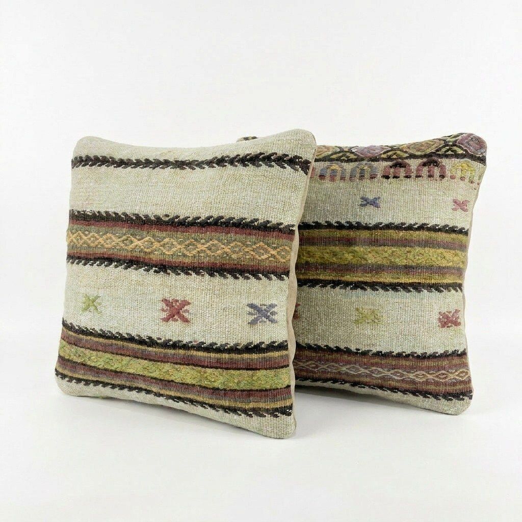 Turkische Kilim Kussenhoes 40 x 40 cm, Set van Twee photo furniture