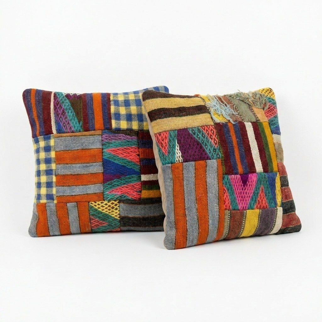 Housse de coussin kilim anatolien 50 x 50 cm, lot de deux photo for sale