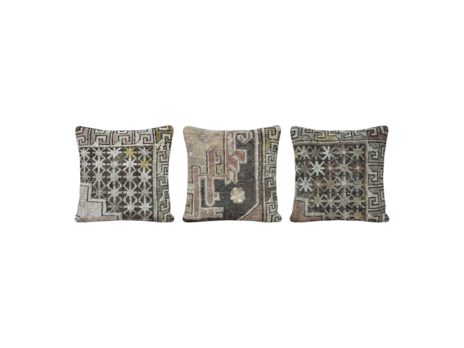 Housse de coussin en tapis anatolien 50 x 50 cm, lot de trois