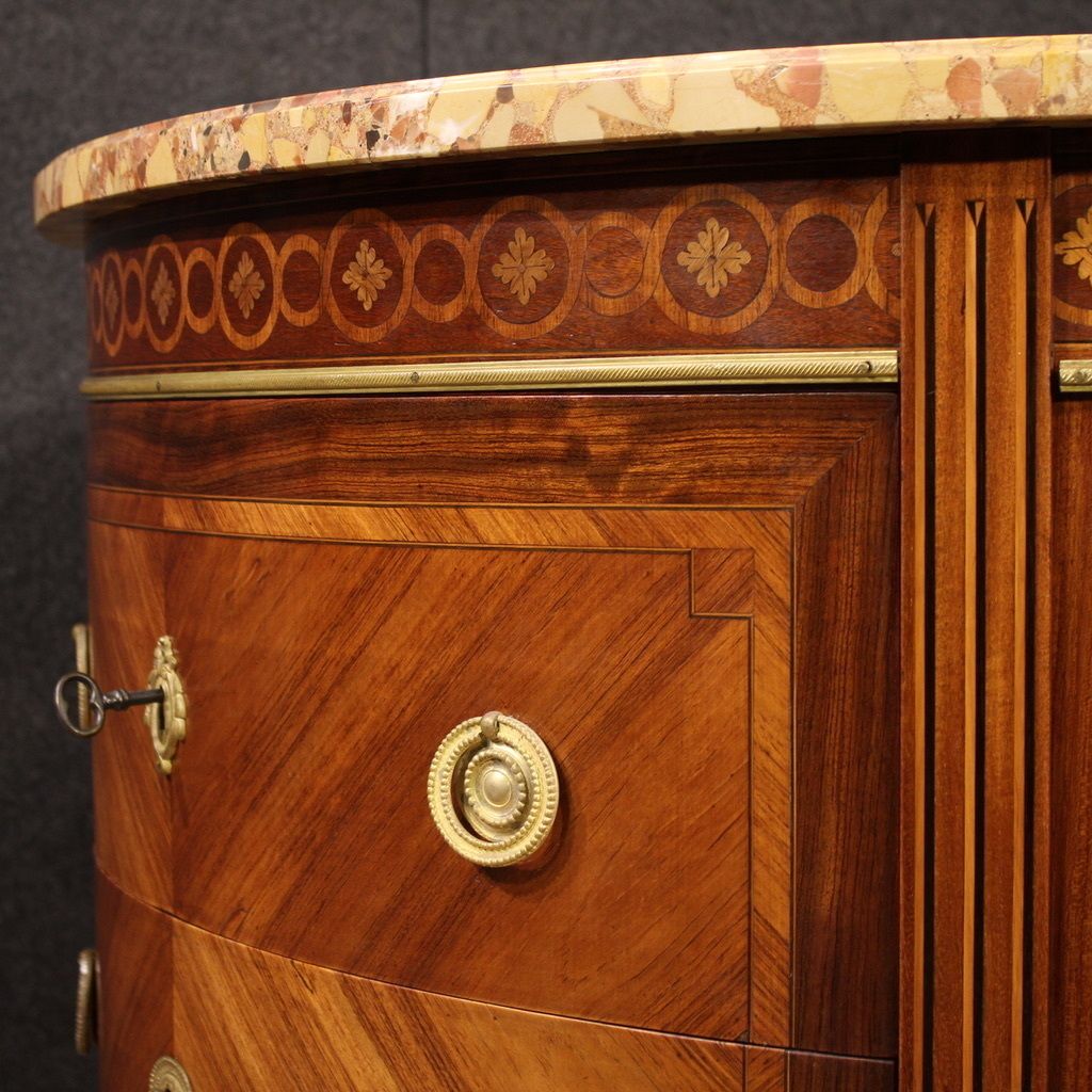 Commode demi-lune de style Louis XVI, France, début du XXe siècle photo vintage