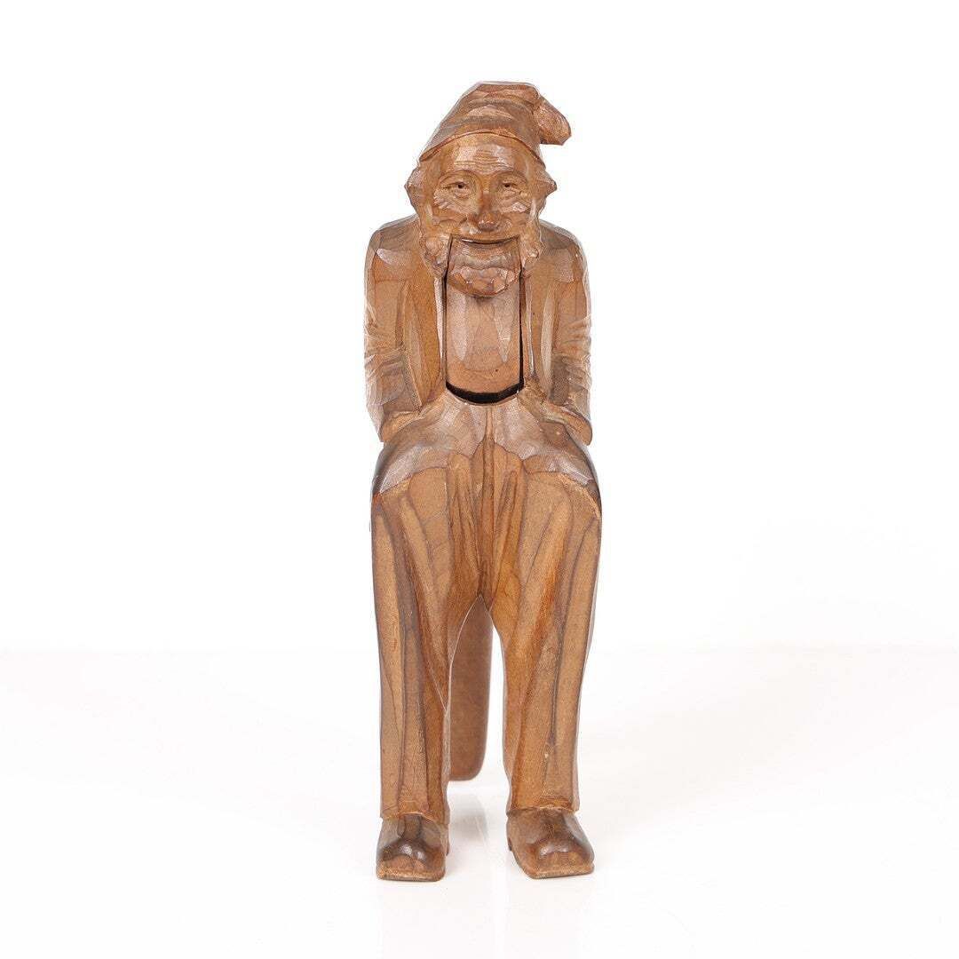 Antique Wooden Nutcracker Figure European Black Forest Hand Carved Lux Folk Art photo vintage