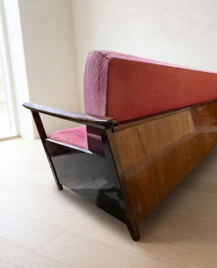 746.0 Burgundy Folding Sofa Bed By Edmund Homa, Mid Century Modern, 1960s, Czechoslovakia, 200 × 88 × 80 Cm photo