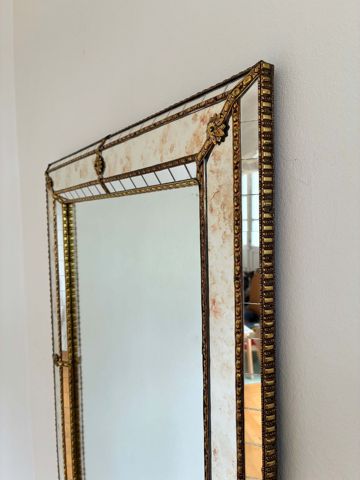 Vintage Spanish Venetian Style Wall Mirror, Rectangular, Brass, 1980s Hollywood Regency photo Home Decor